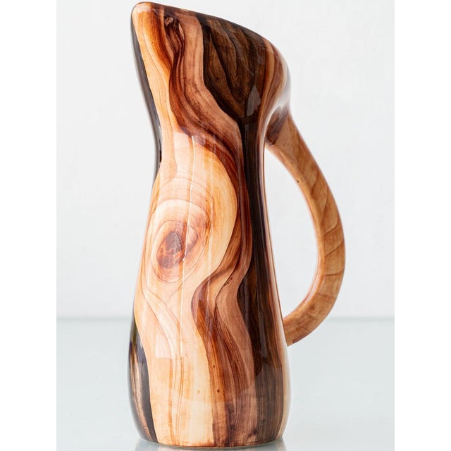 Mid-Century Modern French Faux Bois Earthenware Pitcher, 1950 For Sale - Image 10 of 15