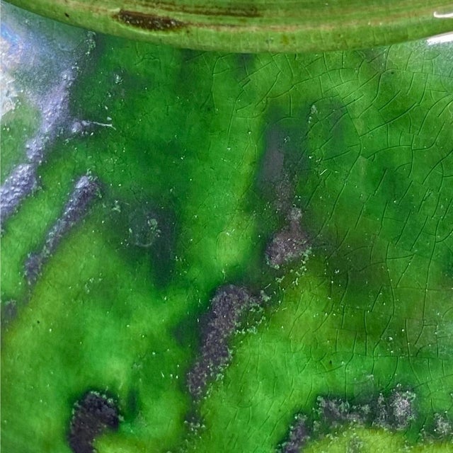 Green Antique French Provincial Pottery. Terra Cotta Pot With Green Drip Glaze For Sale - Image 8 of 11