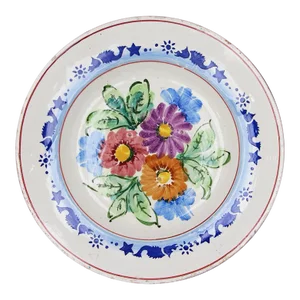 19th Century Portuguese Floral Wall Plate, Earthenware, Faience