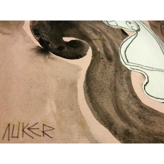 Contemporary Artwork “White Knight on Pink Field” Collage and Ink on Paper For Sale - Image 4 of 9