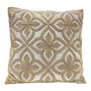 New Custom Handmade Cowtan & Tout Gold & Cream Fabric 20” Pillow ($350 Wholesale) For Sale