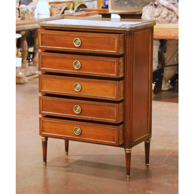 Wood Early 20th Century French Louis XVI Marble Top Chiffonier by A. Mailfert For Sale - Image 7 of 13