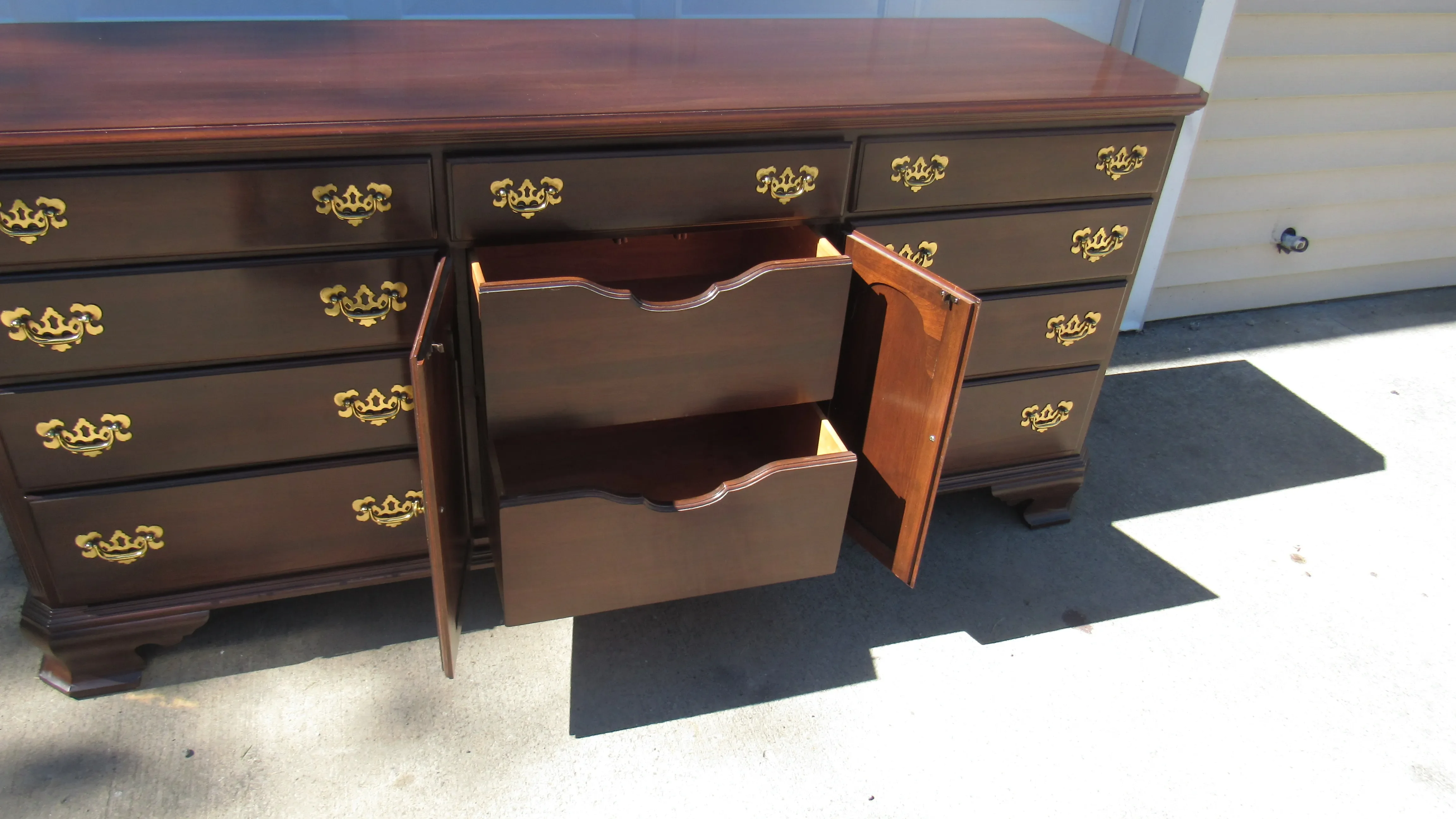 1980s Ethan Allen Dresser Chest Long Cherry Georgian Court | Chairish
