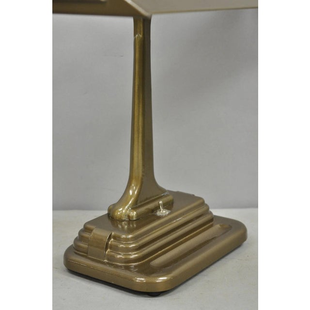Vintage Mid Century Modern Art Deco Metal Bronze Finish Bankers Table Desk Lamp For Sale - Image 4 of 12