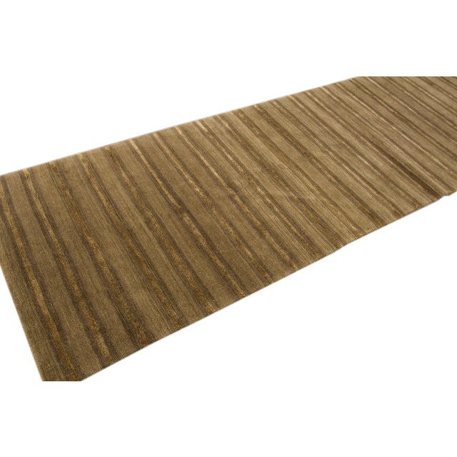 Modern Shakti Handmade Tan Stripes Wool Runner For Sale - Image 4 of 9
