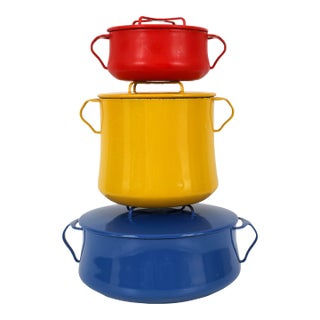 Set of 3 Jens Quistgaard Dansk Kobenstyle Enamel Dutch Ovens and Stock Pot For Sale