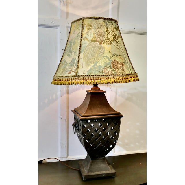 Metal Large Strapwork Iron Table Lamp with Jungle Lamp Shade, 1970s For Sale - Image 7 of 9