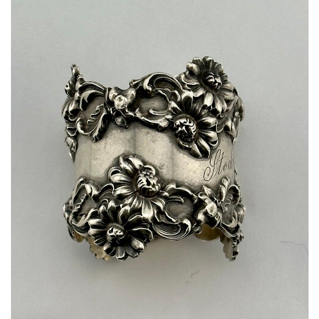Outstanding Large Antique Fancy Art Nouveau Flower Design Sterling Silver Napkin Ring Dated 1903 For Sale - Image 14 of 18