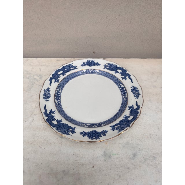 English Blue & White Dragon Plate Circa 1920. Signed Booths.