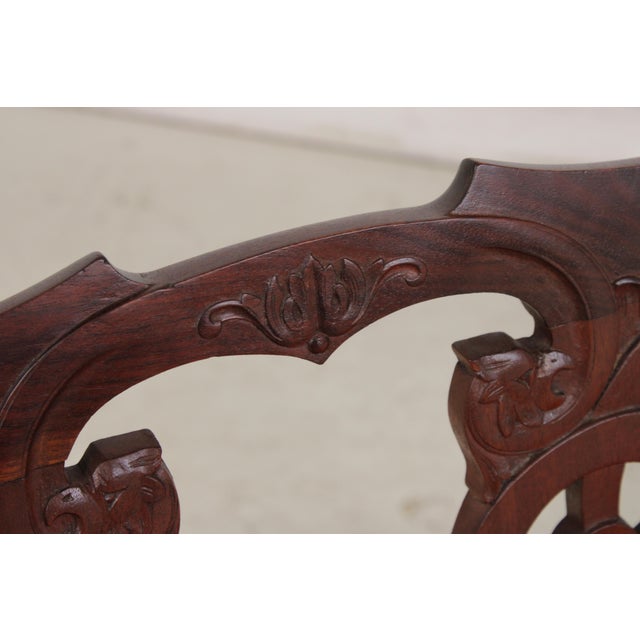 Vintage Carved Mahogany Triple Back Settee Bench For Sale - Image 9 of 15