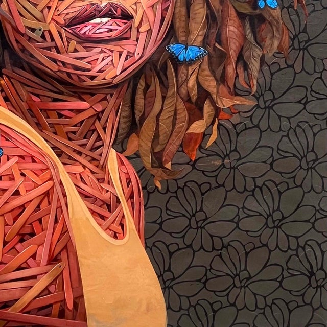 Early 21st Century Oasis by Ifeoluwa Alade | Acrylic and glow in the dark medium on canvas portrait of a woman with floral elements. For Sale - Image 5 of 5