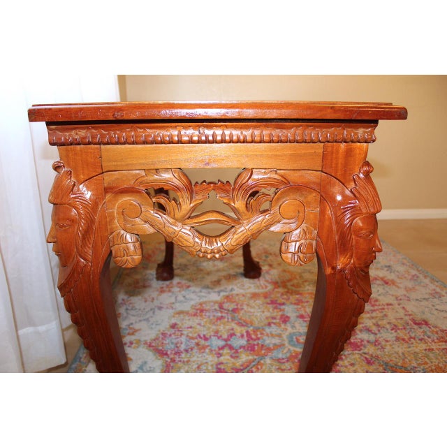 1950s Vintage Mahogany Console Table - Hand-Carved Chippendale Style With Claw Feet & Ornate Details For Sale - Image 12 of 15