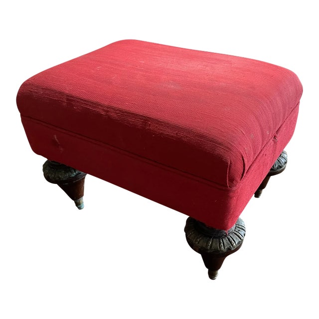 Red Silk Upholstered Georgian Footstool Early 19th For Sale