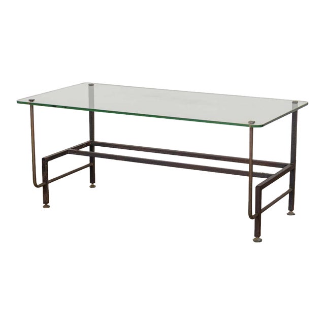1940s French Iron and Glass Coffee Table For Sale
