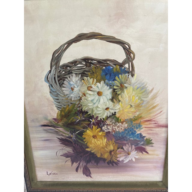 Mid-Century Modern Vintage Still Life Floral Painting in Frame For Sale - Image 3 of 9