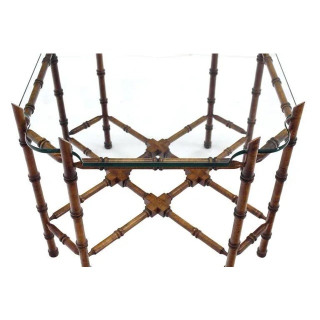 Vintage Mid Century Faux Bamboo Glass Top Side Table For Sale - Image 9 of 10