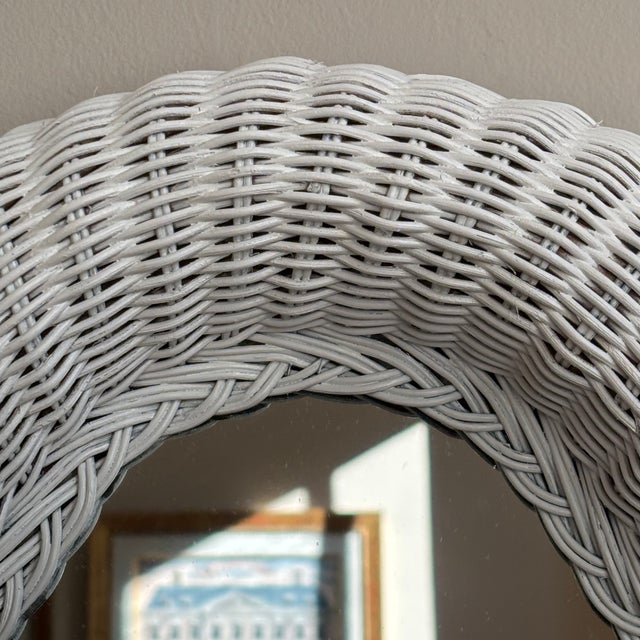 Wood 20th Century White Wicker Wall Mirror For Sale - Image 7 of 12