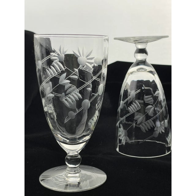 Mid 20th Century Vintage Etched Optic Crystal Juice Glasses Set of 4 For Sale - Image 5 of 11
