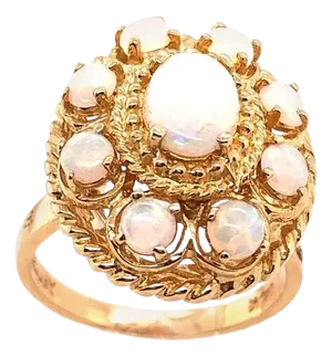 14 Karat Yellow Gold Ring With Opal Cluster, Size 8.75