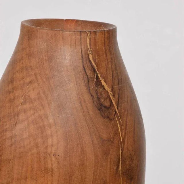 Brown Mid-Century Modern Wood Vase Sculptural Shape For Sale - Image 8 of 11