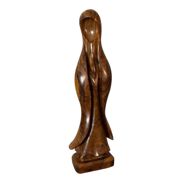 Mid 20th Century Dan Karner Modern Burlwood Sculpture of the Madonna For Sale