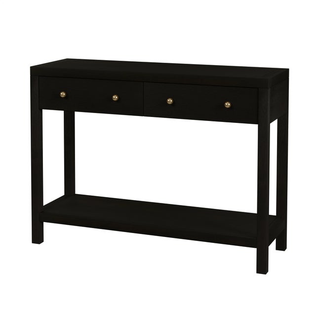 Black Nora 40 in. W Rectangular Wood 2 Drawer Console Table with Lower Open Shelf, Antique Coffee For Sale - Image 8 of 8