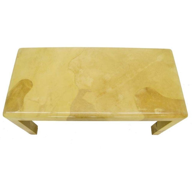 Mid-Century Modern Lacquered Goat Skin Parchment Coffee Table Brass Feet MINT For Sale - Image 6 of 8