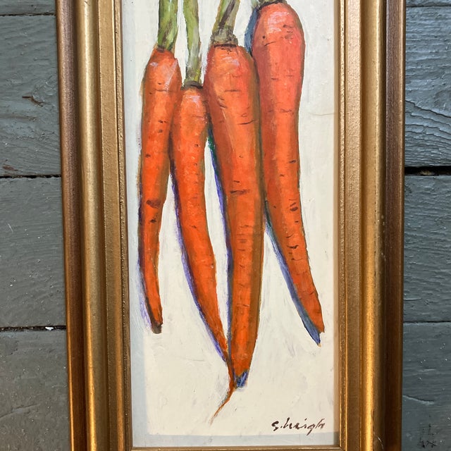 Original 4 x 12 painting on artist board signed bottom right Overall size with vintage frame is 6.25 x 14.25