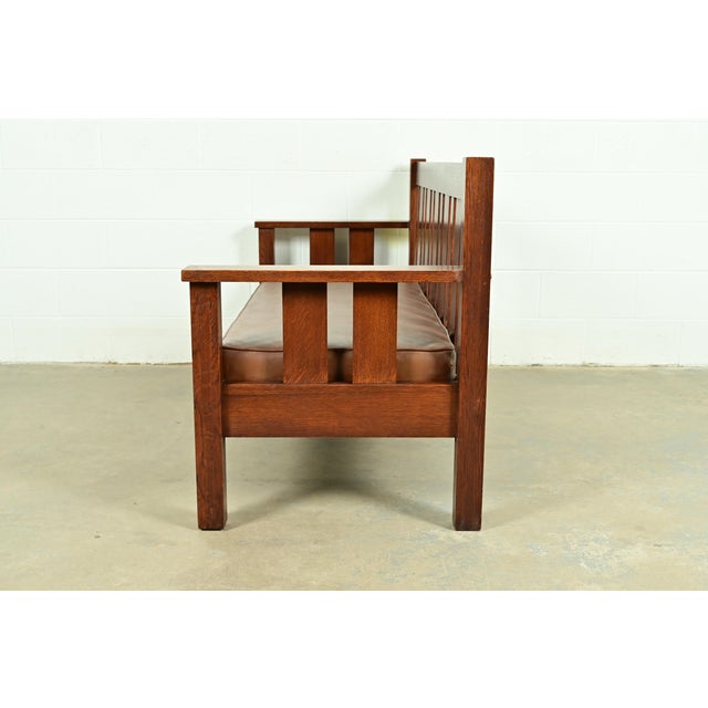 Limbert Style Antique Mission Oak Arts & Crafts Settle Sofa, Circa 1910 For Sale - Image 9 of 11