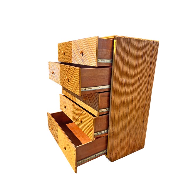 Vintage Rattan Wrapped Wicker Tall Dresser Highboy in Coastal Boho Chic Design For Sale In New York - Image 6 of 11