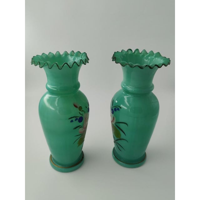 Victorian Art Nouveau Bristol Mouth-Blown Vases, 1950s, Set of 2 For Sale - Image 4 of 7