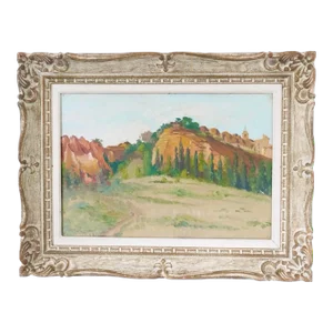 French Vintage Mountain Landscape Oil Painting Signed