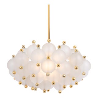 Large Frosted Glass and Brass Chandelier from Kinkeldey, Germany, 1970s For Sale