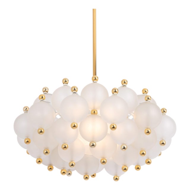 Large Frosted Glass and Brass Chandelier from Kinkeldey, Germany, 1970s For Sale