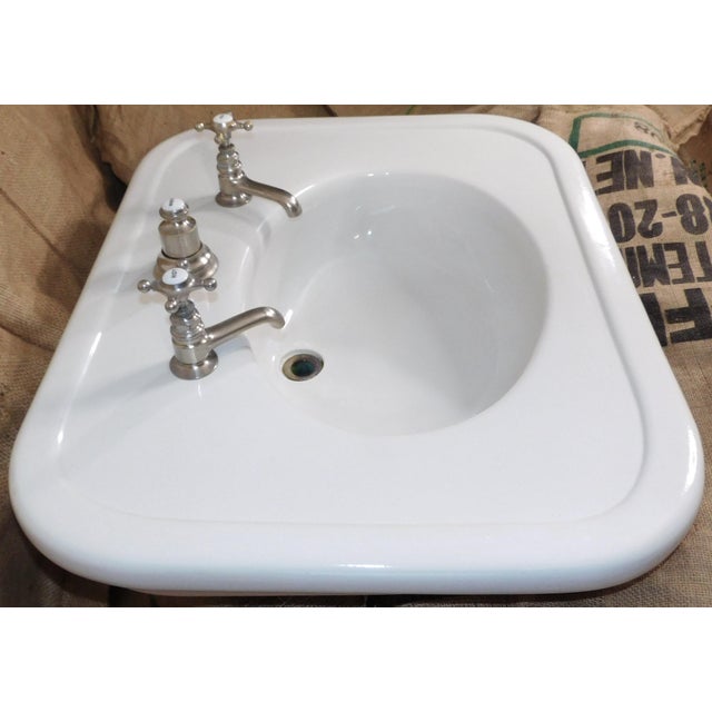 White Antique 1908 Thomas Maddock's Son's Co. Vitreous China Console / Top-Mount (Drop-In) Sink For Sale - Image 8 of 18