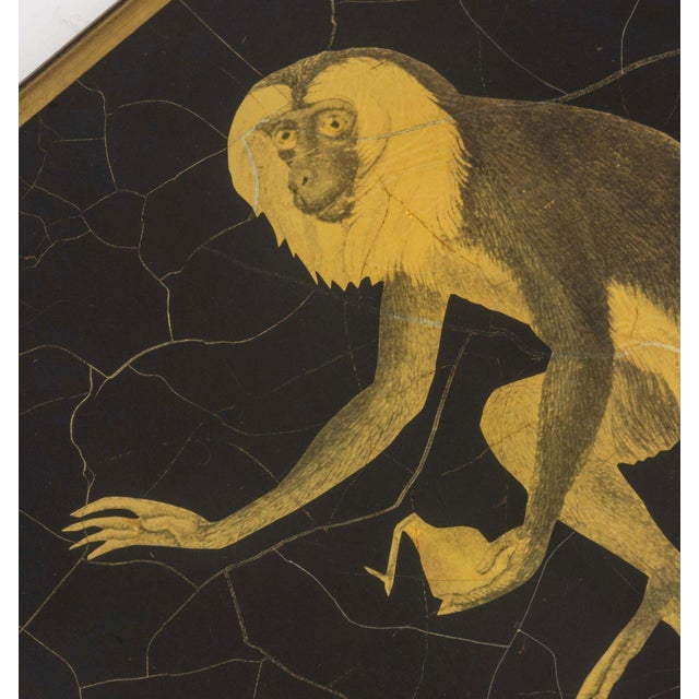 Contemporary Two Monkey Decoupage Reverse Painted Octagonal Glass Plates For Sale - Image 3 of 8