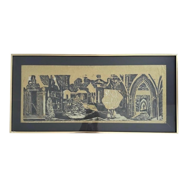 Vintage Large Princeton Art Yvonne Burk Limited Edition Woodblock Print 1960s New Jersey For Sale