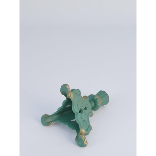 Art Deco Sage Green Metal Candleholder Star Metal, Sweden, 1940s For Sale - Image 6 of 11
