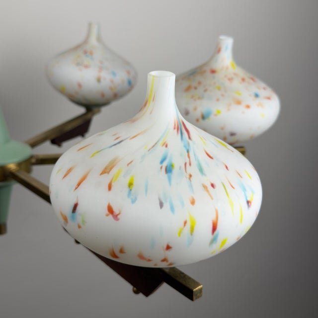 Mid-Century Chandelier with Teak and Murano Glass from Stilnovo, Italy, 1950s For Sale - Image 9 of 18