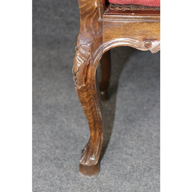 1950s Carved Walnut French Cane and Upholstered Louis XV Style Window Bench For Sale - Image 5 of 7