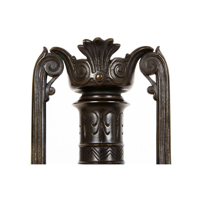 Metal Pair of Neo-Greco Bronze and Marble Urns Vases With Candlestick Circa 1880 For Sale - Image 7 of 18