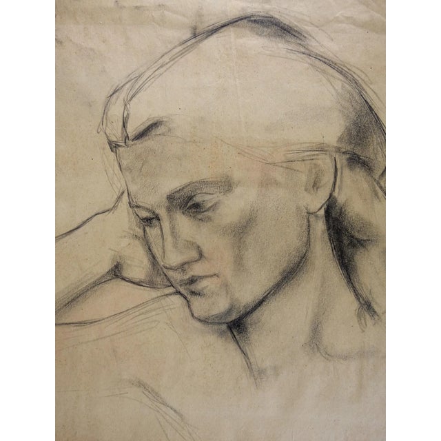 Vintage circa 1920 pencil drawing on paper. Portrait study of woman, unsigned. Unframed, age toning, some wrinkling upper...