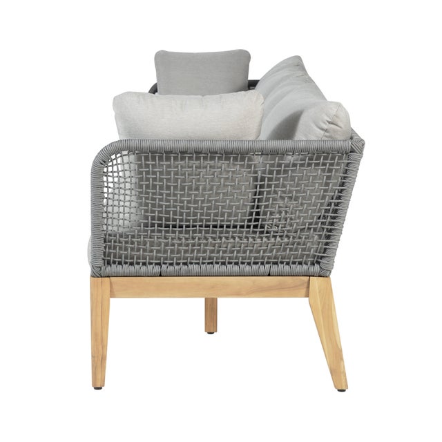 Gray Cypress Teak Wood 128" Sofa With Gray Color Rope Design For Sale - Image 8 of 12