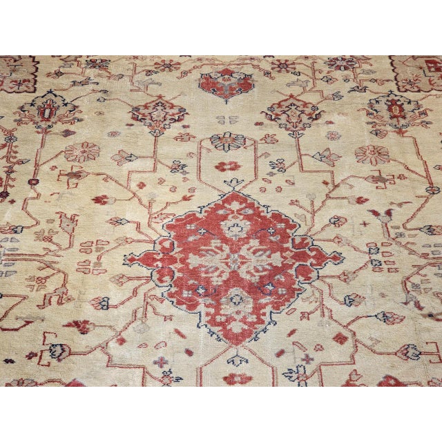 Antique Turkish Oushak Rug, Hand-Knotted Wool, Allover Geometric Pattern, Tan & Red, 14' X 15' For Sale - Image 18 of 18