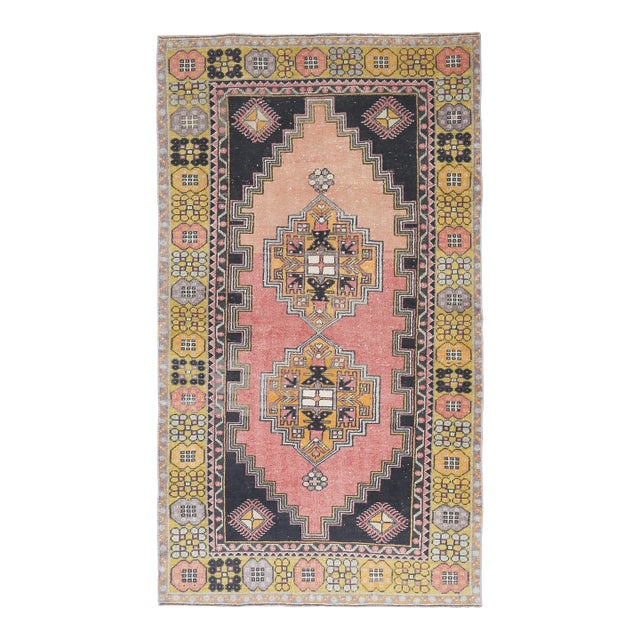 1970s Turkish Oushak Handmade Wool Cotton Pink Area Rug For Sale