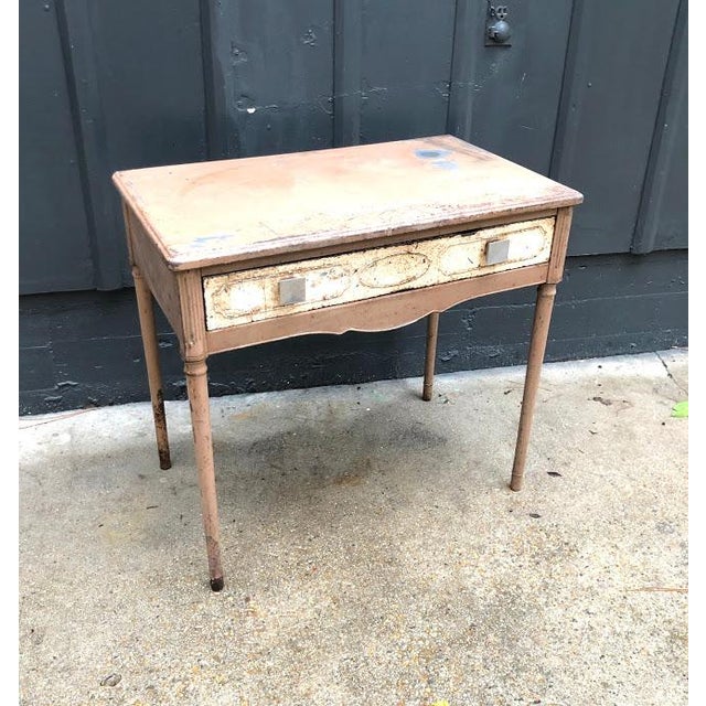 1930s Rustic Simmons Machine Age Metal Vanity Desk With Drawer
