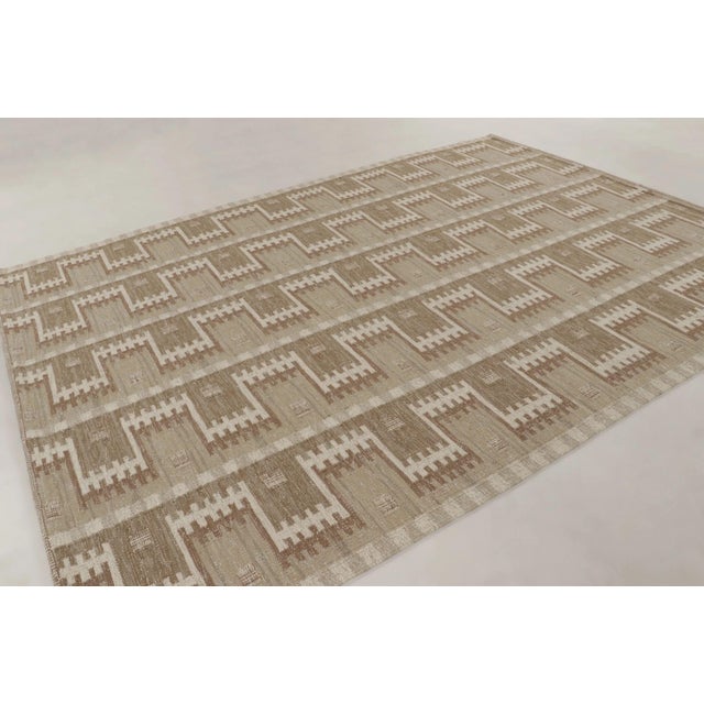 Traditional Rug & Kilim's Scandinavian Style Custom Flatweave Rug With Beige Geometry For Sale - Image 3 of 10