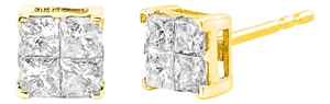 10K Yellow Gold Plated .925 Sterling Silver 1.0 Cttw Princess-Cut Diamond Composite Multi Stone Stud Earrings (J-K Color, SI2-I1 Clarity)