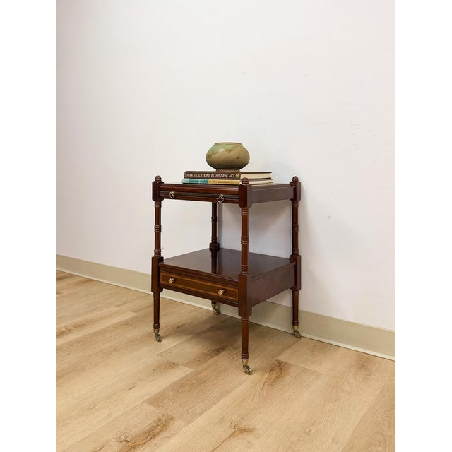 Brown Vintage Mahogany Traditional Side Table Pullout Tray Regency Style Accent For Sale - Image 8 of 17