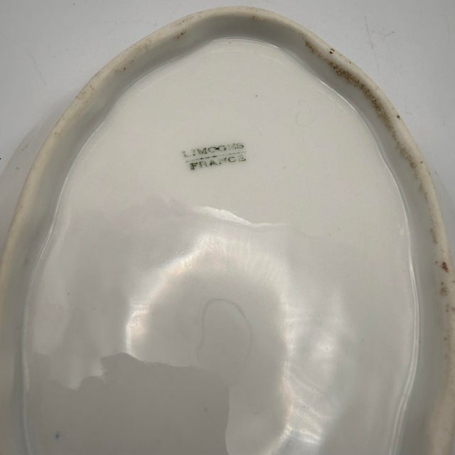 French Antique Limoges France Hand Painted Scalloped Porcelain Dish Signed Rancon 7" Gold Gilt For Sale - Image 3 of 8